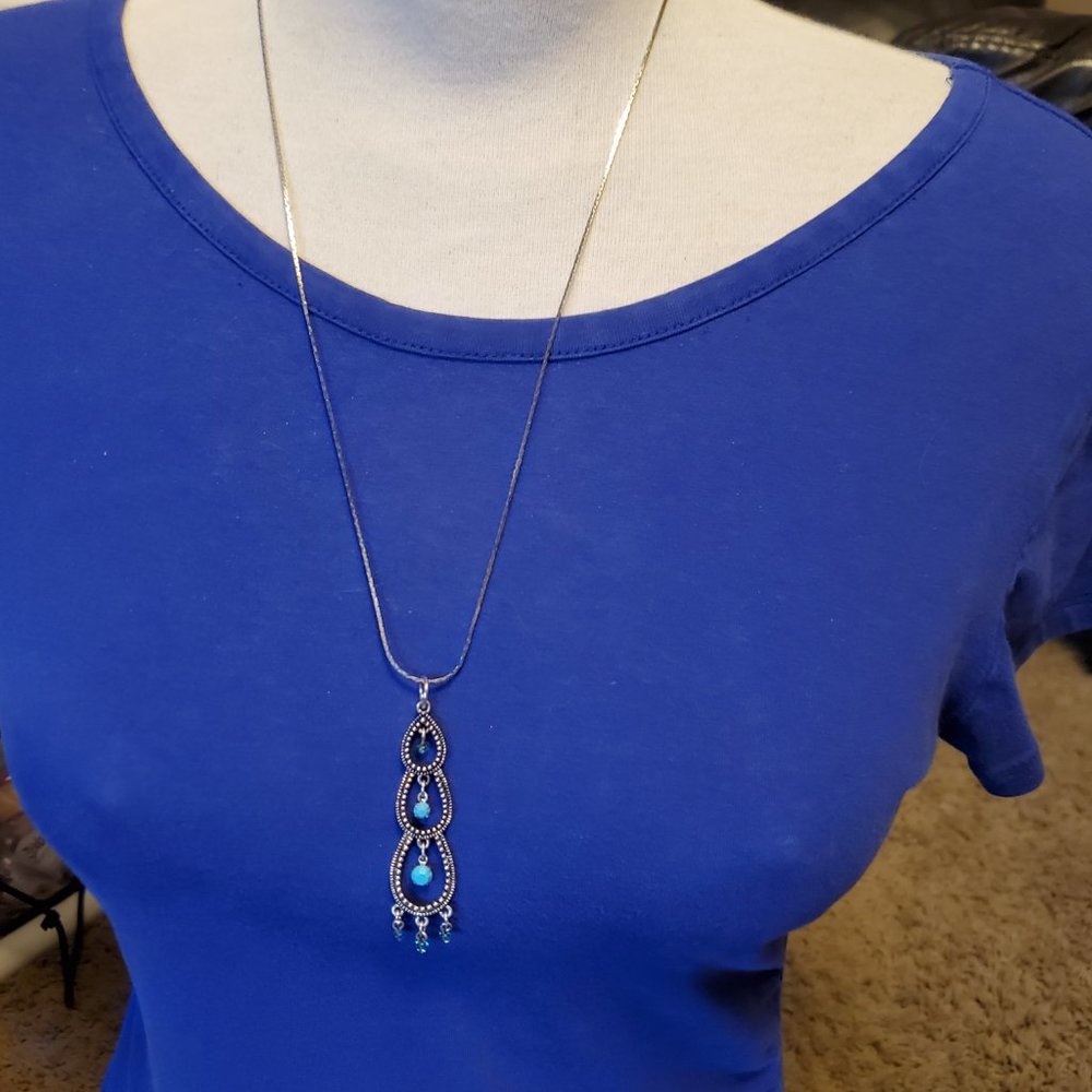 24" Silver Tone Ethnic Pendant Necklace Tony Alexander Jewelry Artisan Fashion